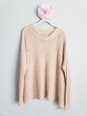 Urban Outfitters Cream Distressed Open Knit Oversized Sweater